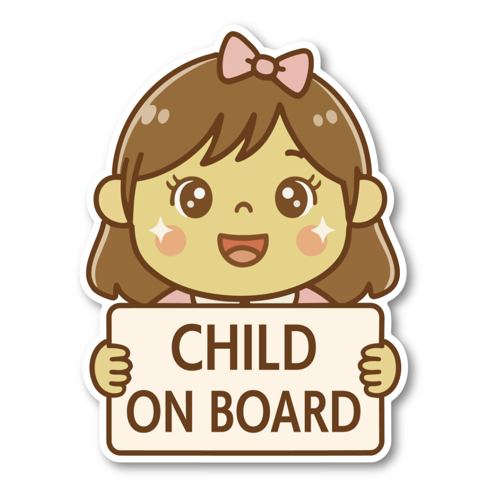 CHILD ON BOARD 車用 ステッカー 子供が乗っています 120×160mm 女の子 リボン