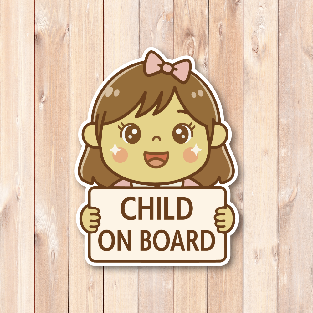 CHILD ON BOARD 車用 ステッカー 子供が乗っています 120×160mm 女の子 リボン - 画像 (2)