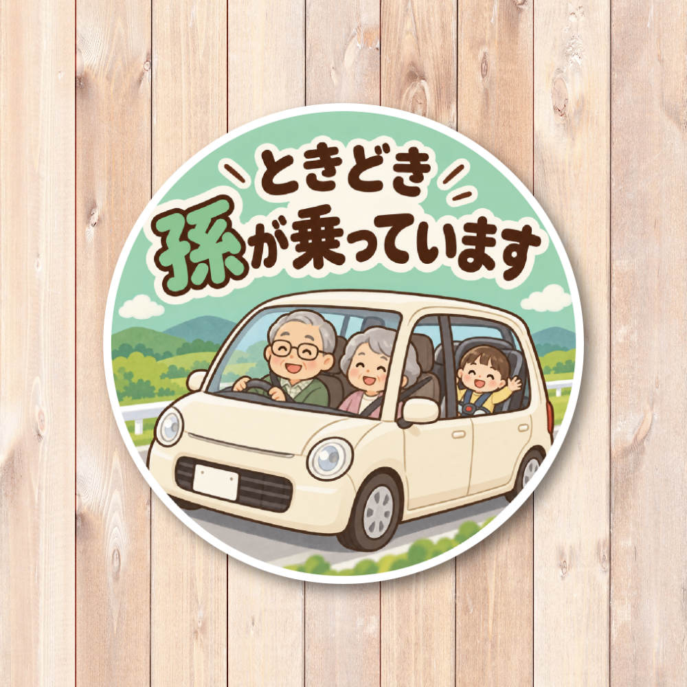 ときどき孫が乗っています 車用ステッカー 丸型 かわいい じいじ ばあば 孫 ドライブ カーサイン じいじ・ばあばと孫(ミントグリーン) - 画像 (2)