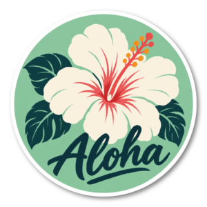 Aloha ハイビスカス ステッカー 丸型 ハワイアン 花柄 ボタニカル アロハ デザインシール ミントグリーン