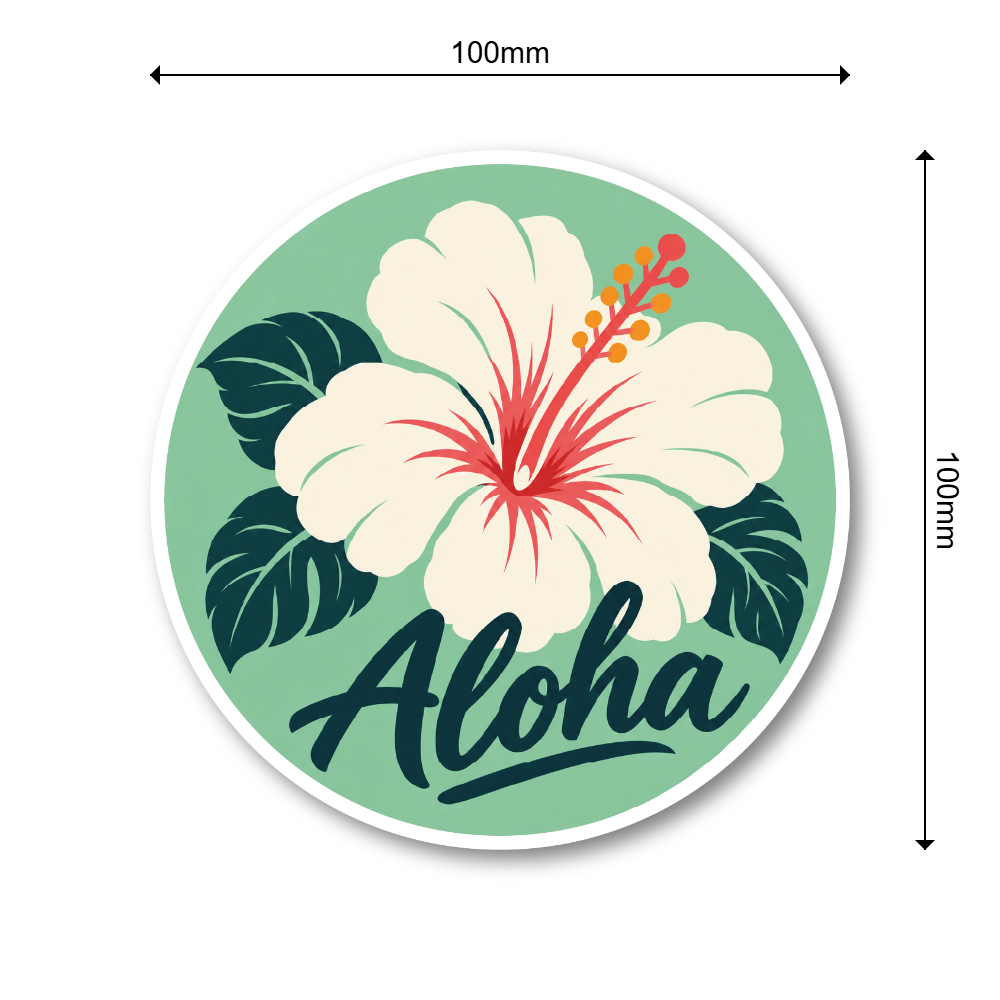 Aloha ハイビスカス ステッカー 丸型 ハワイアン 花柄 ボタニカル アロハ デザインシール ミントグリーン - 画像 (3)