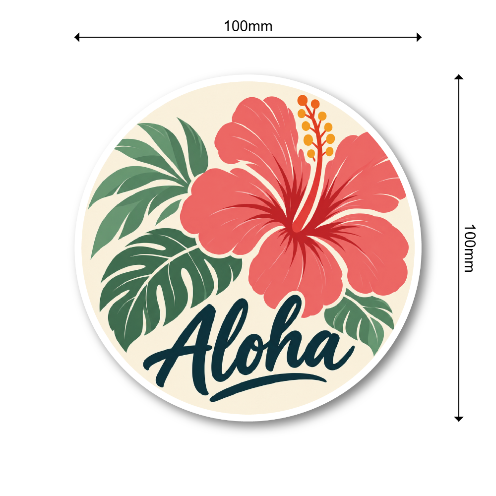 Aloha ハイビスカス ステッカー 丸型 ハワイアン 花柄 ボタニカル アロハ デザインシール コーラルアイボリー - 画像 (3)