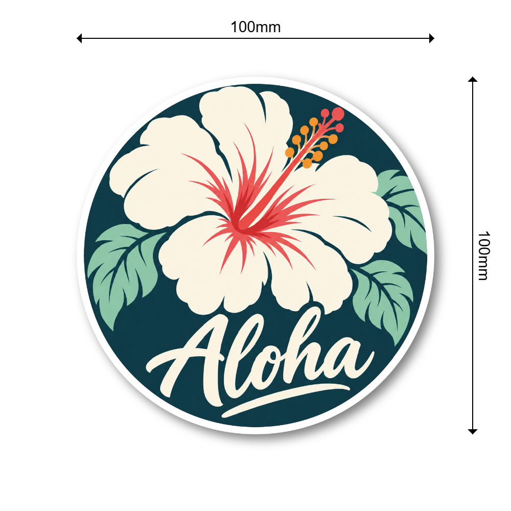 Aloha ハイビスカス ステッカー 丸型 ハワイアン 花柄 ボタニカル アロハ デザインシール ディープティール - 画像 (3)