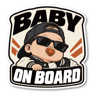 BABY ON BOARD ステッカー 赤ちゃんが乗っています サングラスベビー 車用 ベビーインカー おしゃれ 120×126mm ブラック・スタジャン