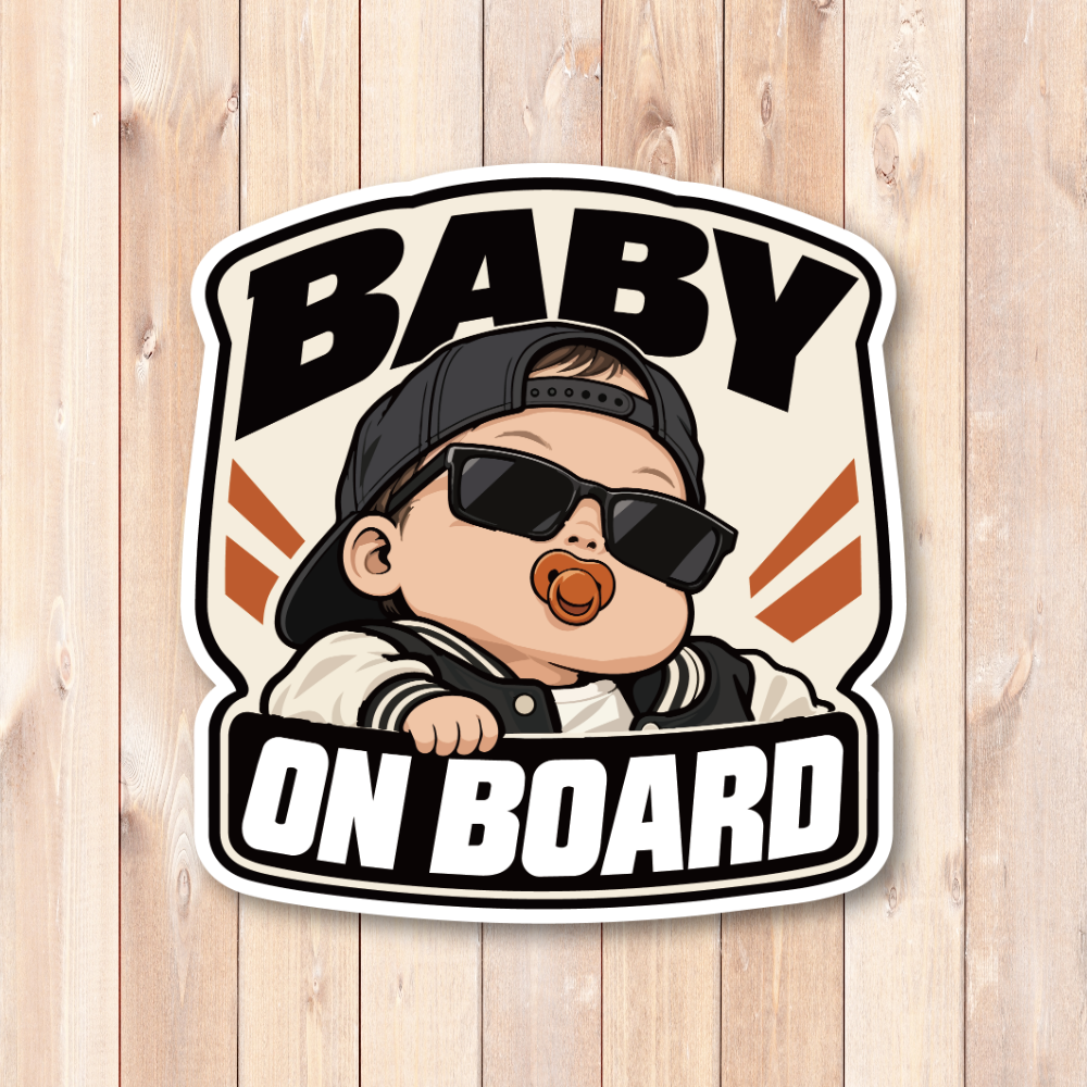 BABY ON BOARD ステッカー 赤ちゃんが乗っています サングラスベビー 車用 ベビーインカー おしゃれ 120×126mm ブラック・スタジャン - 画像 (2)