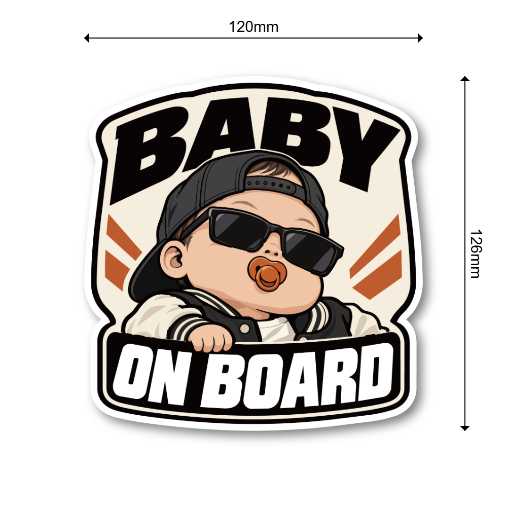 BABY ON BOARD ステッカー 赤ちゃんが乗っています サングラスベビー 車用 ベビーインカー おしゃれ 120×126mm ブラック・スタジャン - 画像 (3)