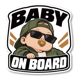 BABY ON BOARD ステッカー 赤ちゃんが乗っています サングラスベビー 車用 ベビーインカー おしゃれ 120×126mm カーキ・ジャケット