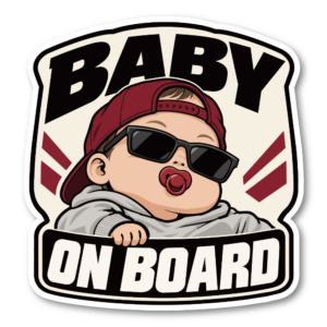 BABY ON BOARD ステッカー 赤ちゃんが乗っています サングラスベビー 車用 ベビーインカー おしゃれ 120×126mm バーガンディ・パーカー