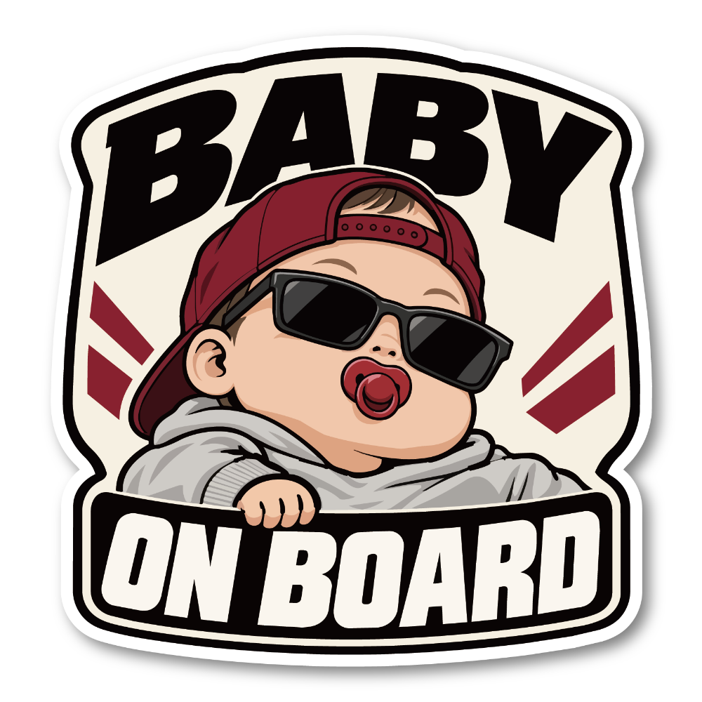 BABY ON BOARD ステッカー 赤ちゃんが乗っています サングラスベビー 車用 ベビーインカー おしゃれ 120×126mm バーガンディ・パーカー