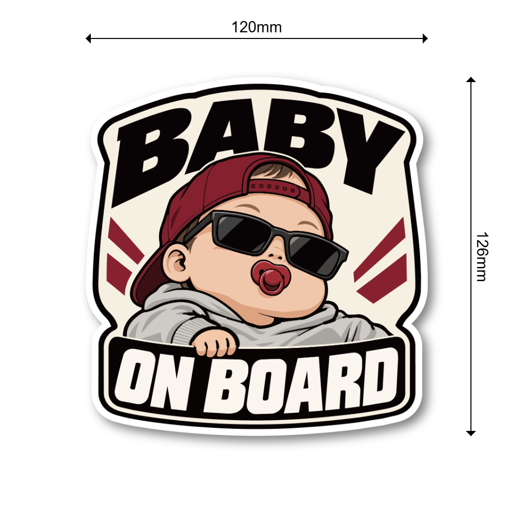 BABY ON BOARD ステッカー 赤ちゃんが乗っています サングラスベビー 車用 ベビーインカー おしゃれ 120×126mm バーガンディ・パーカー - 画像 (3)