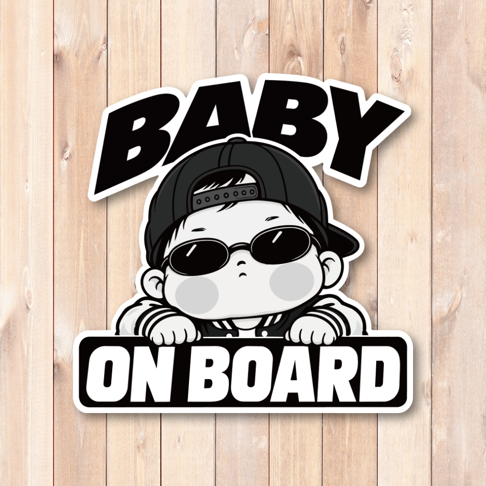 BABY ON BOARD ステッカー 120×120mm サングラス ベビー 車用デカール モノトーンデザイン バックキャップスタイル - 画像 (2)