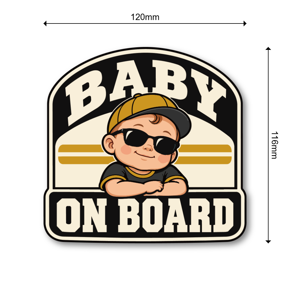 BABY ON BOARD 車用ステッカー 赤ちゃんが乗っています ベビーインカー サングラスベビー アメカジ 120×116mm ブラック&マスタード - 画像 (3)