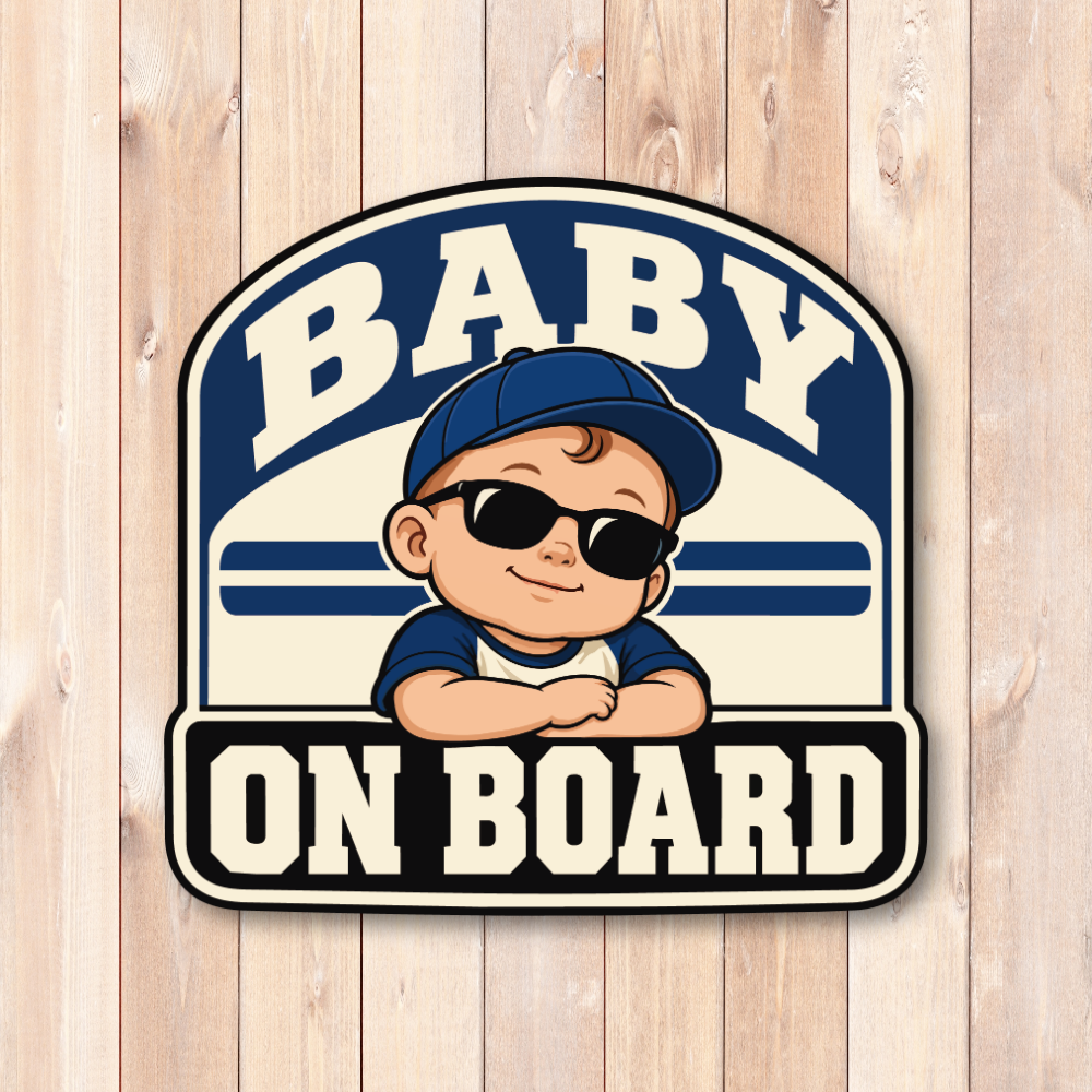 BABY ON BOARD 車用ステッカー 赤ちゃんが乗っています ベビーインカー サングラスベビー アメカジ 120×116mm ネイビー - 画像 (2)