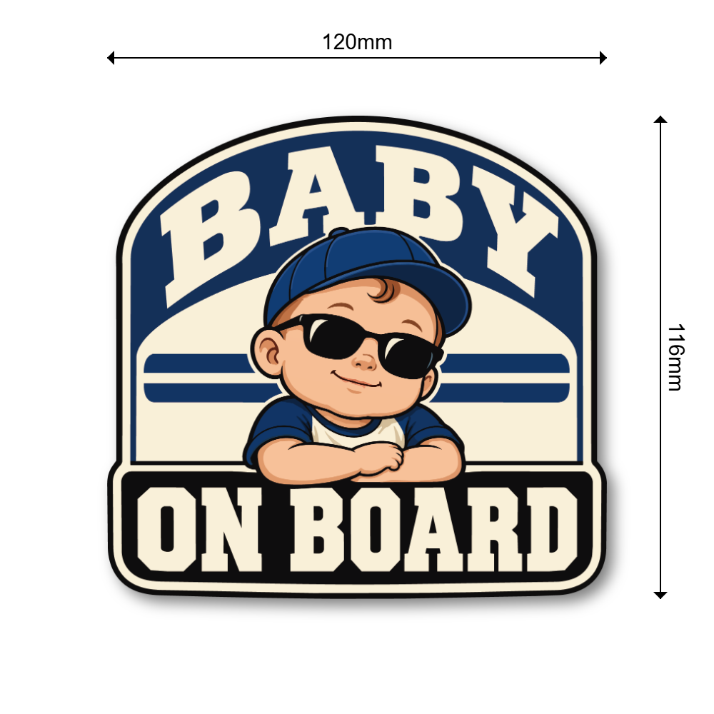 BABY ON BOARD 車用ステッカー 赤ちゃんが乗っています ベビーインカー サングラスベビー アメカジ 120×116mm ネイビー - 画像 (3)