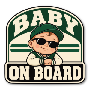 BABY ON BOARD 車用ステッカー 赤ちゃんが乗っています ベビーインカー サングラスベビー アメカジ 120×116mm フォレストグリーン