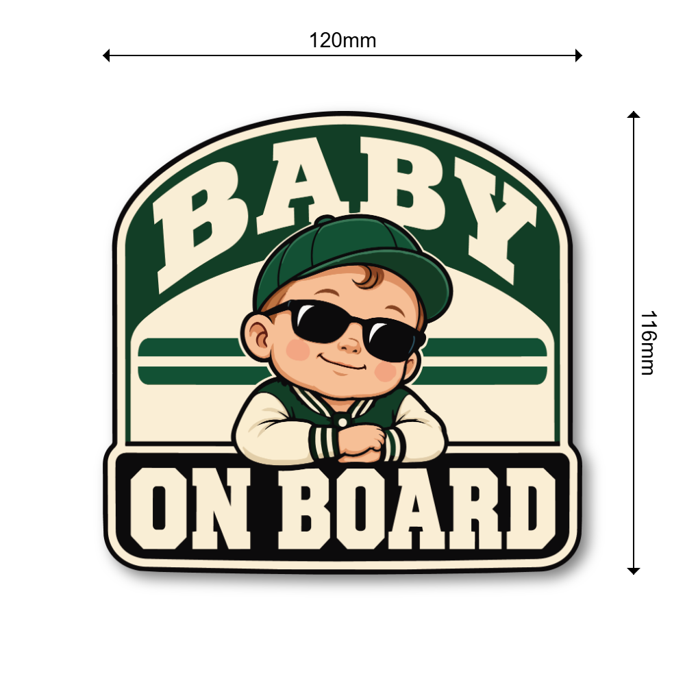 BABY ON BOARD 車用ステッカー 赤ちゃんが乗っています ベビーインカー サングラスベビー アメカジ 120×116mm フォレストグリーン - 画像 (3)