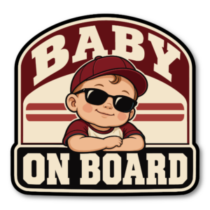 BABY ON BOARD 車用ステッカー 赤ちゃんが乗っています ベビーインカー サングラスベビー アメカジ 120×116mm バーガンディ