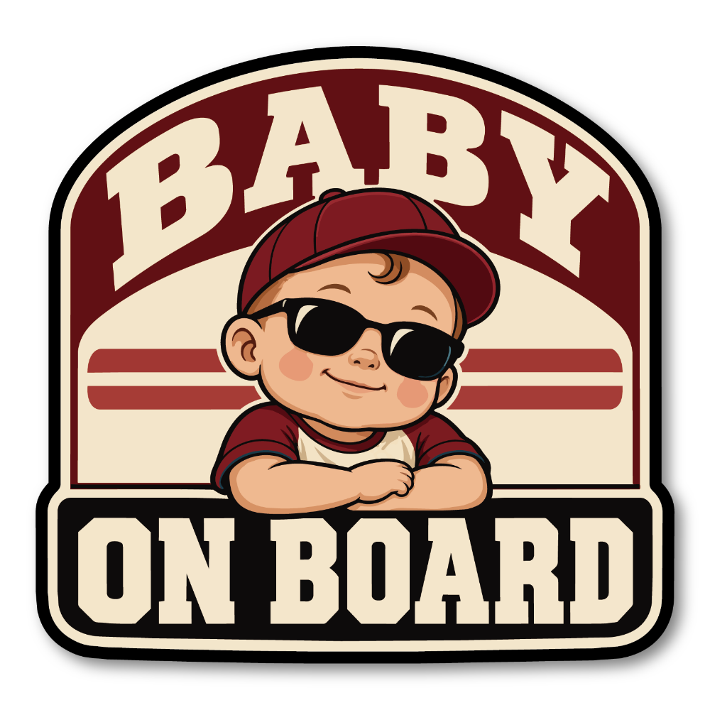 BABY ON BOARD 車用ステッカー 赤ちゃんが乗っています ベビーインカー サングラスベビー アメカジ 120×116mm バーガンディ
