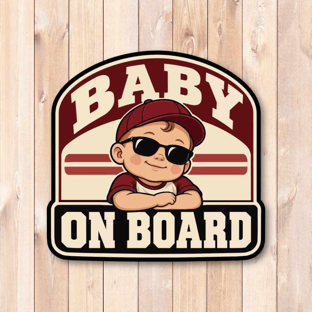 BABY ON BOARD 車用ステッカー 赤ちゃんが乗っています ベビーインカー サングラスベビー アメカジ 120×116mm バーガンディ - 画像 (2)