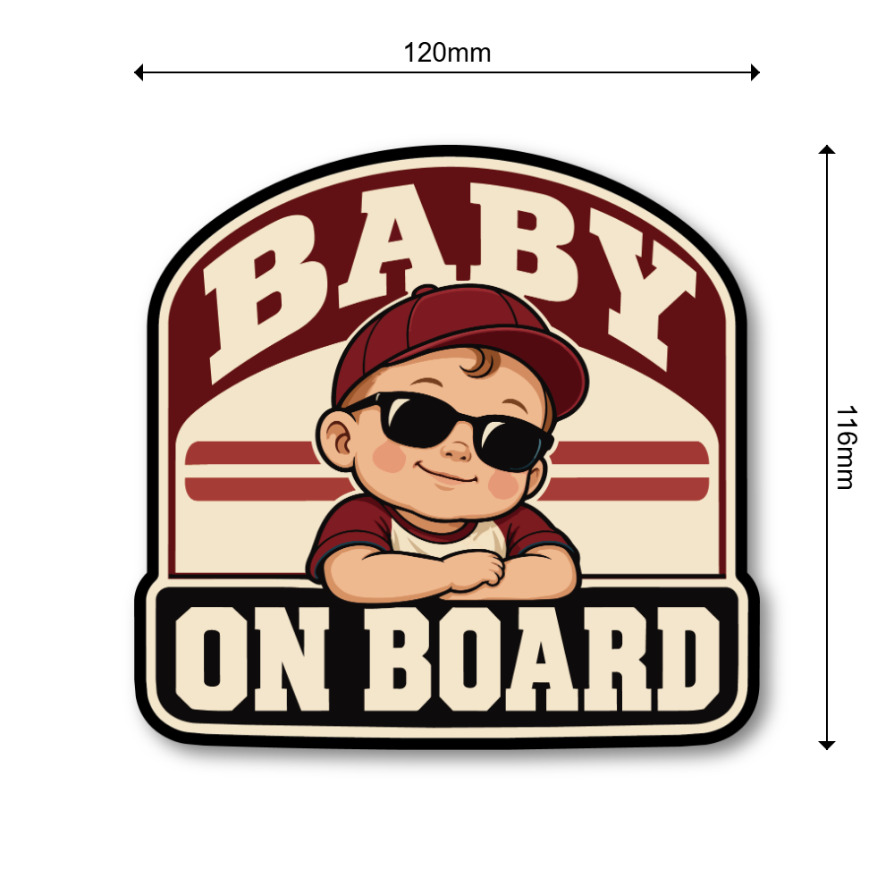 BABY ON BOARD 車用ステッカー 赤ちゃんが乗っています ベビーインカー サングラスベビー アメカジ 120×116mm バーガンディ - 画像 (3)