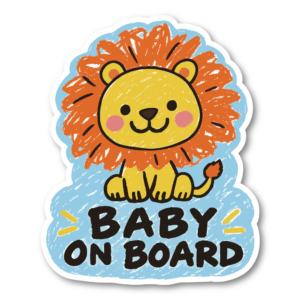 BABY ON BOARD 車用ステッカー 赤ちゃんが乗っています ベビーインカー かわいい クレヨン風イラスト カーサイン ライオン