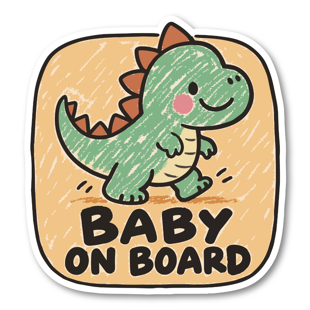 BABY ON BOARD 車用ステッカー 赤ちゃんが乗っています ベビーインカー かわいい クレヨン風イラスト カーサイン 恐竜