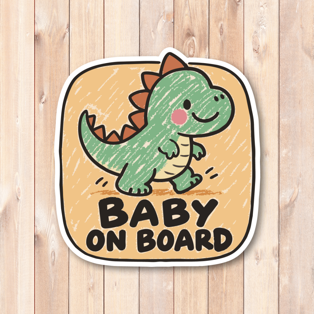 BABY ON BOARD 車用ステッカー 赤ちゃんが乗っています ベビーインカー かわいい クレヨン風イラスト カーサイン 恐竜 - 画像 (2)
