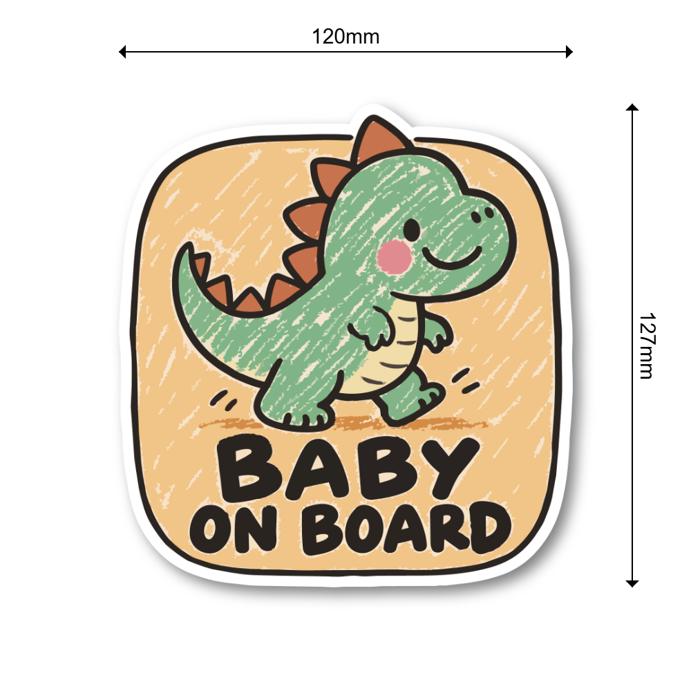 BABY ON BOARD 車用ステッカー 赤ちゃんが乗っています ベビーインカー かわいい クレヨン風イラスト カーサイン 恐竜 - 画像 (3)