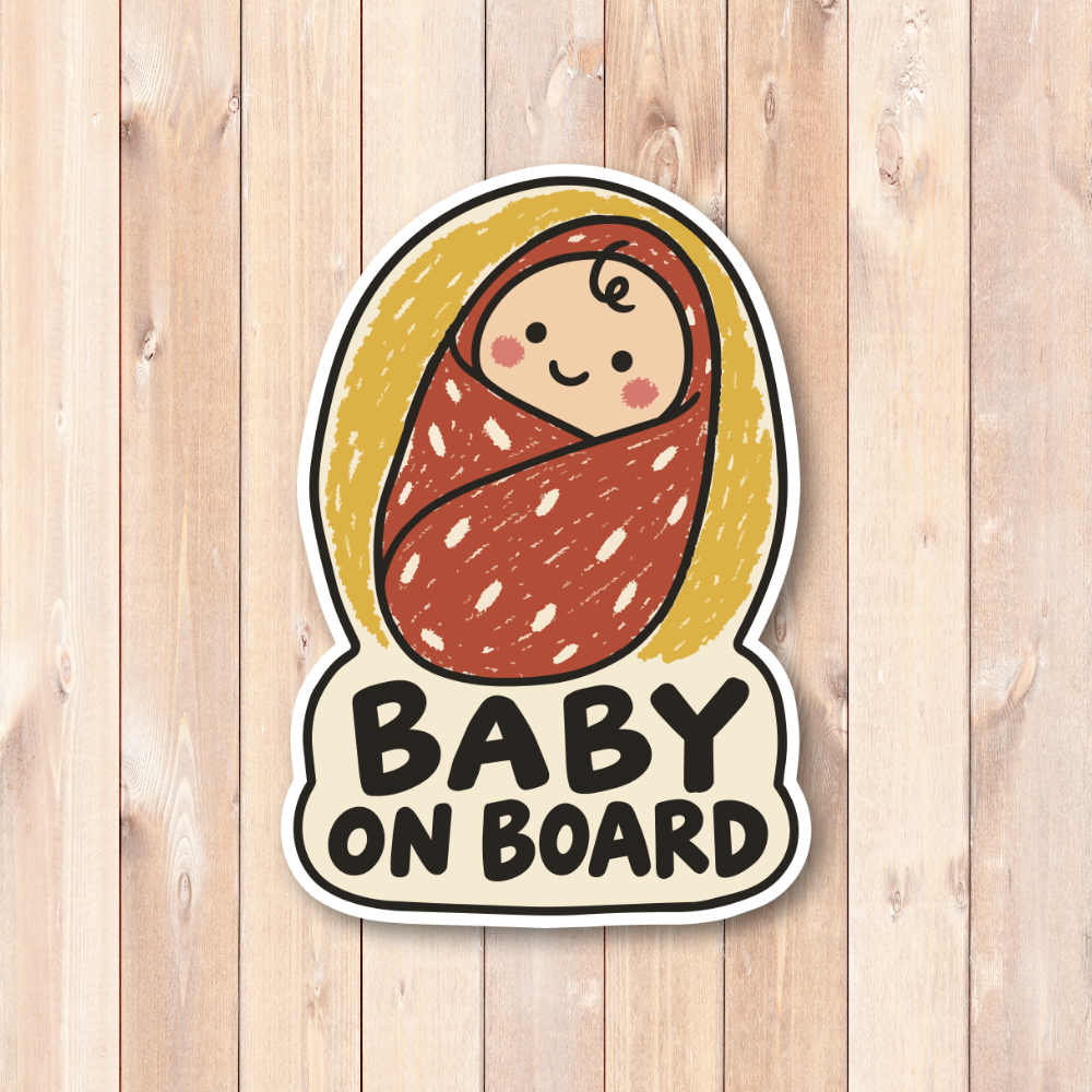 BABY ON BOARD 車用ステッカー 赤ちゃんが乗っています ベビーインカー かわいい クレヨン風イラスト カーサイン おくるみベビー - 画像 (2)