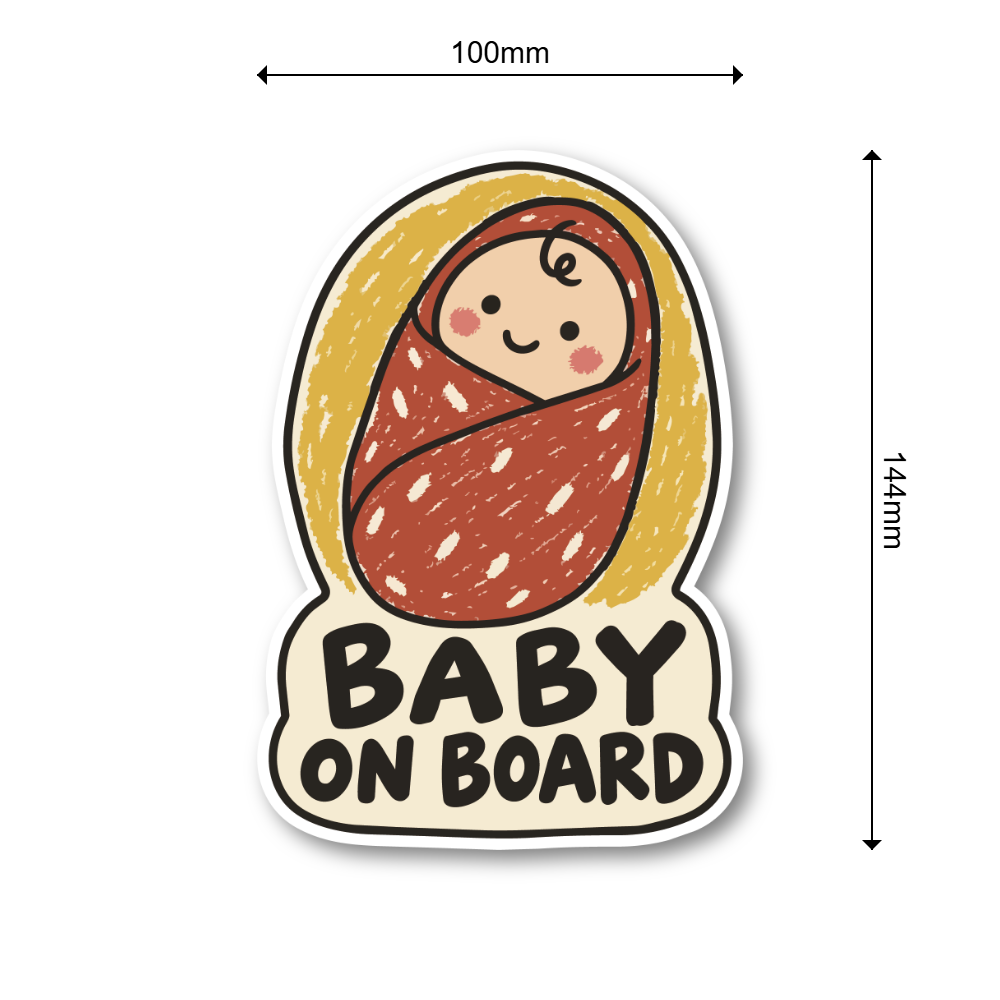 BABY ON BOARD 車用ステッカー 赤ちゃんが乗っています ベビーインカー かわいい クレヨン風イラスト カーサイン おくるみベビー - 画像 (3)
