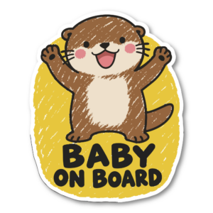 BABY ON BOARD 車用ステッカー 赤ちゃんが乗っています ベビーインカー かわいい クレヨン風イラスト カーサイン カワウソ
