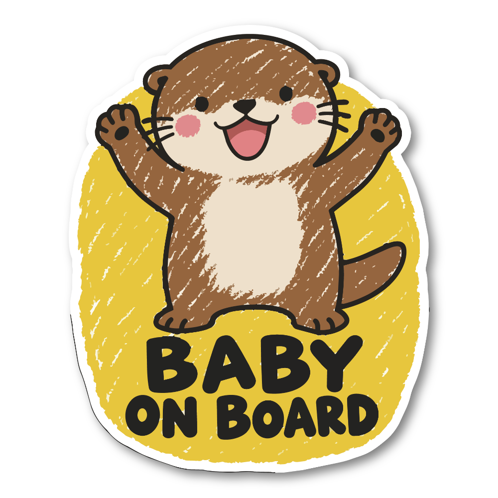 BABY ON BOARD 車用ステッカー 赤ちゃんが乗っています ベビーインカー かわいい クレヨン風イラスト カーサイン カワウソ