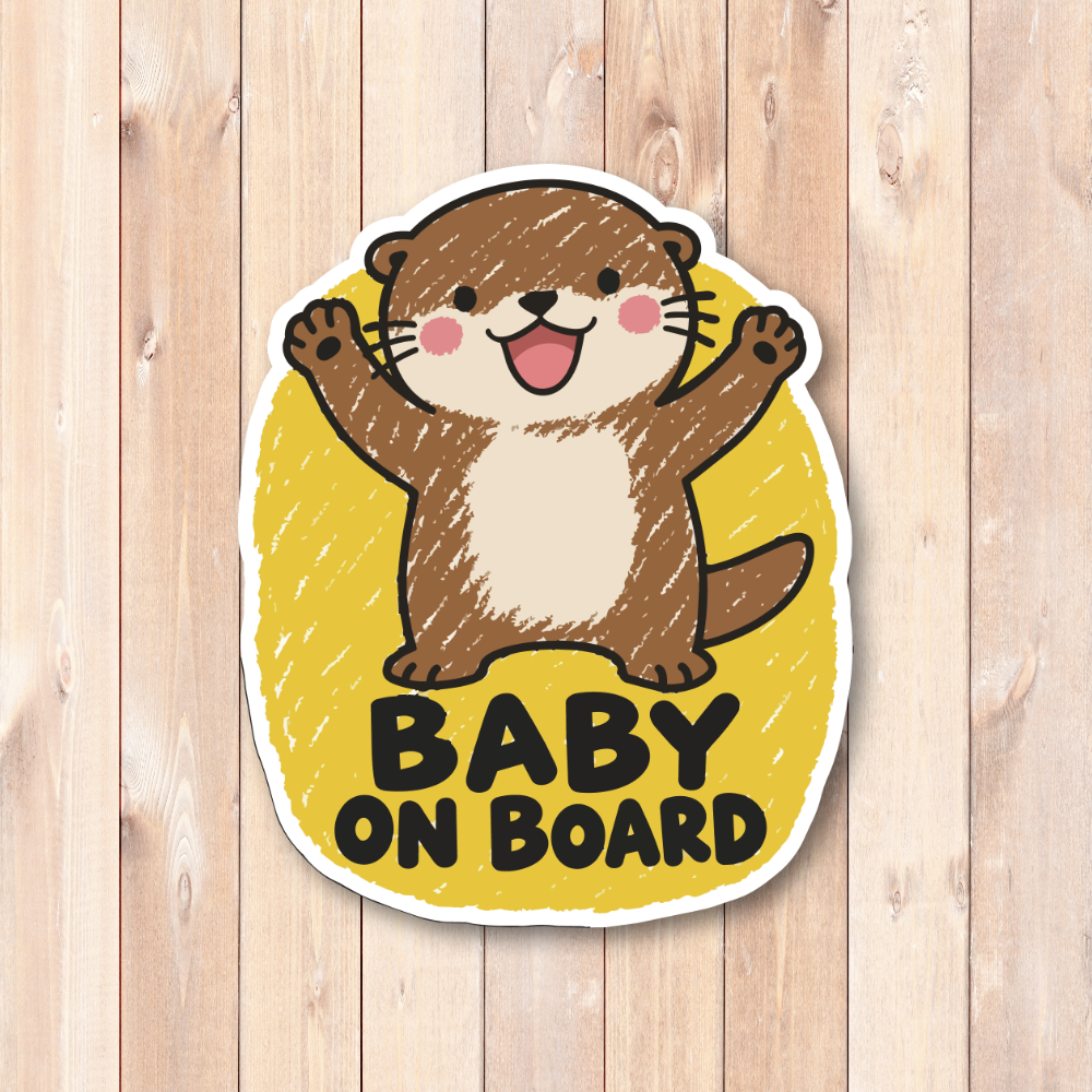 BABY ON BOARD 車用ステッカー 赤ちゃんが乗っています ベビーインカー かわいい クレヨン風イラスト カーサイン カワウソ - 画像 (2)