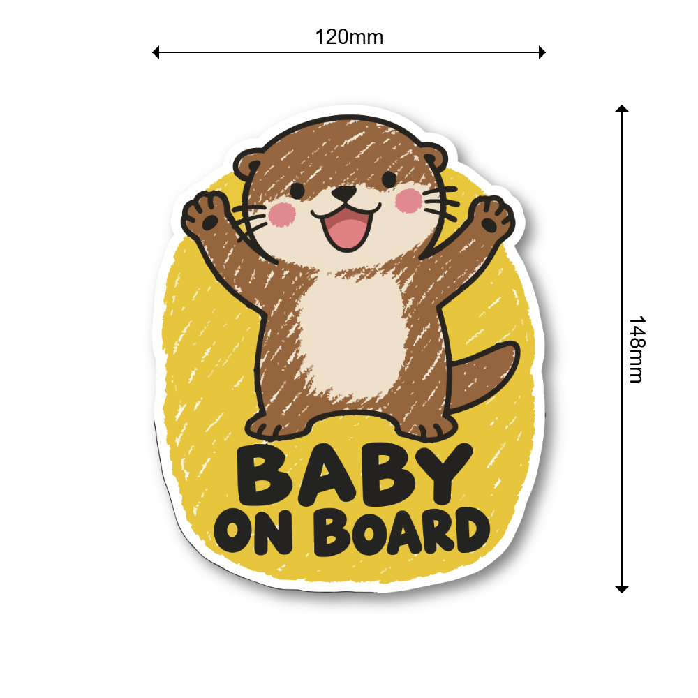 BABY ON BOARD 車用ステッカー 赤ちゃんが乗っています ベビーインカー かわいい クレヨン風イラスト カーサイン カワウソ - 画像 (3)