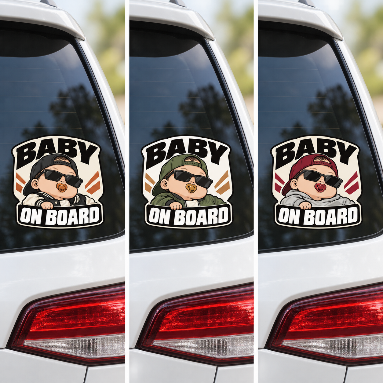 BABY ON BOARD ステッカー 赤ちゃんが乗っています サングラスベビー 車用 ベビーインカー おしゃれ 120×126mm カーキ・ジャケット - 画像 (4)