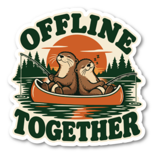 カワウソ 釣りステッカー 100×100mm アウトドア カヌー 湖 森 レトロデザイン 仲間と釣り休日｜OFFLINE TOGETHER