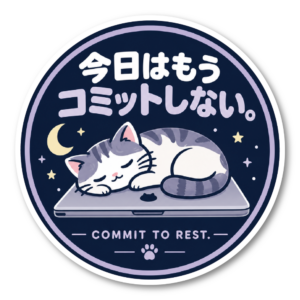 ITあるある ステッカー 丸型 エンジニア プログラマー おもしろ 日本語 ユーモア パソコン デコレーション 今日はもうコミットしない。
