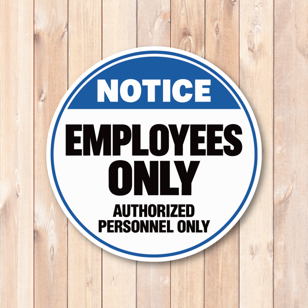 従業員専用 ステッカー 丸型 直径120mm 白縁付き EMPLOYEES ONLY 英語表示 店舗 オフィス バックヤード ドアサイン ブルーヘッダー - 画像 (2)