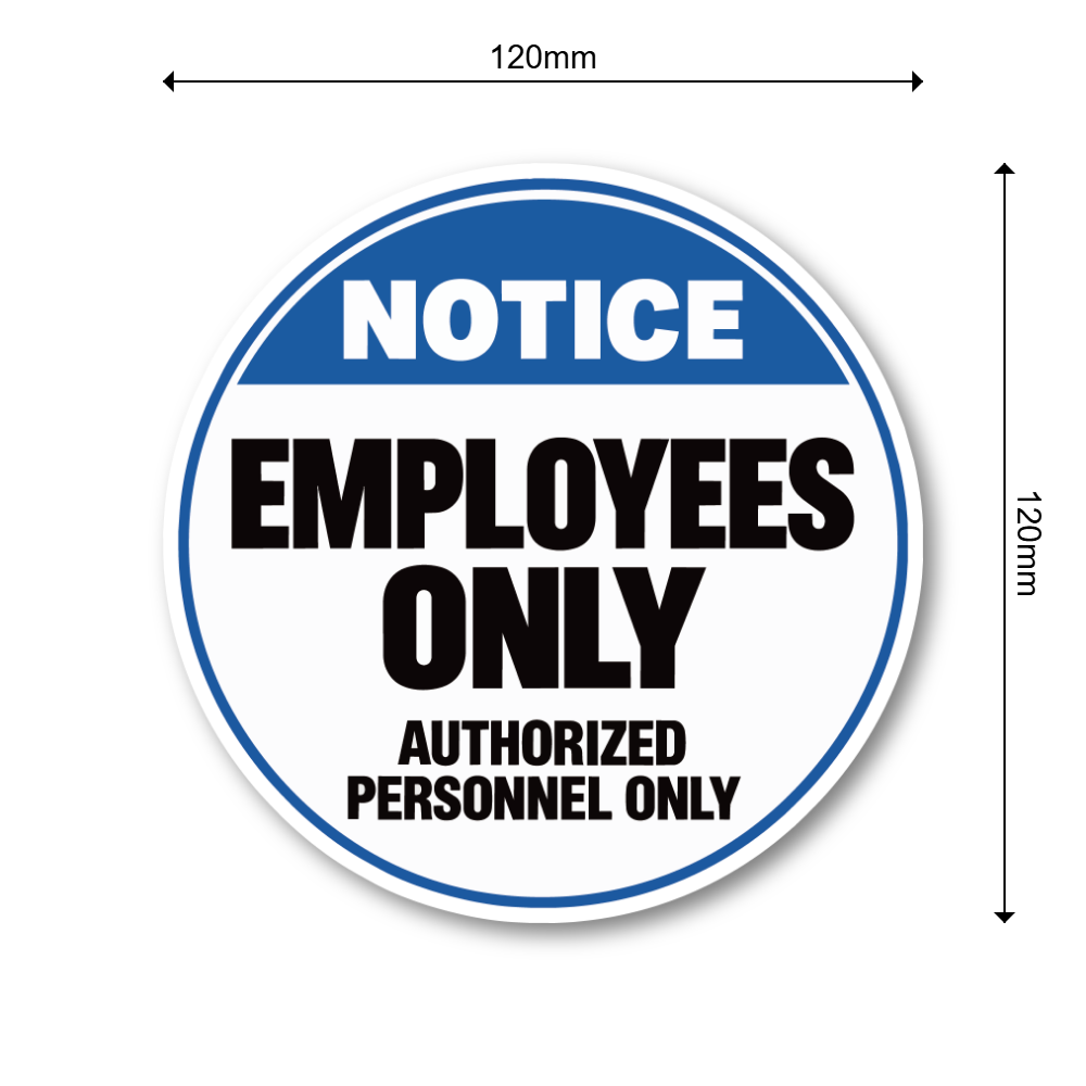 従業員専用 ステッカー 丸型 直径120mm 白縁付き EMPLOYEES ONLY 英語表示 店舗 オフィス バックヤード ドアサイン ブルーヘッダー - 画像 (3)