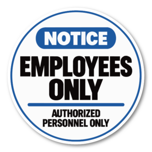 従業員専用 ステッカー 丸型 直径120mm 白縁付き EMPLOYEES ONLY 英語表示 店舗 オフィス バックヤード ドアサイン ラウンドヘッダー