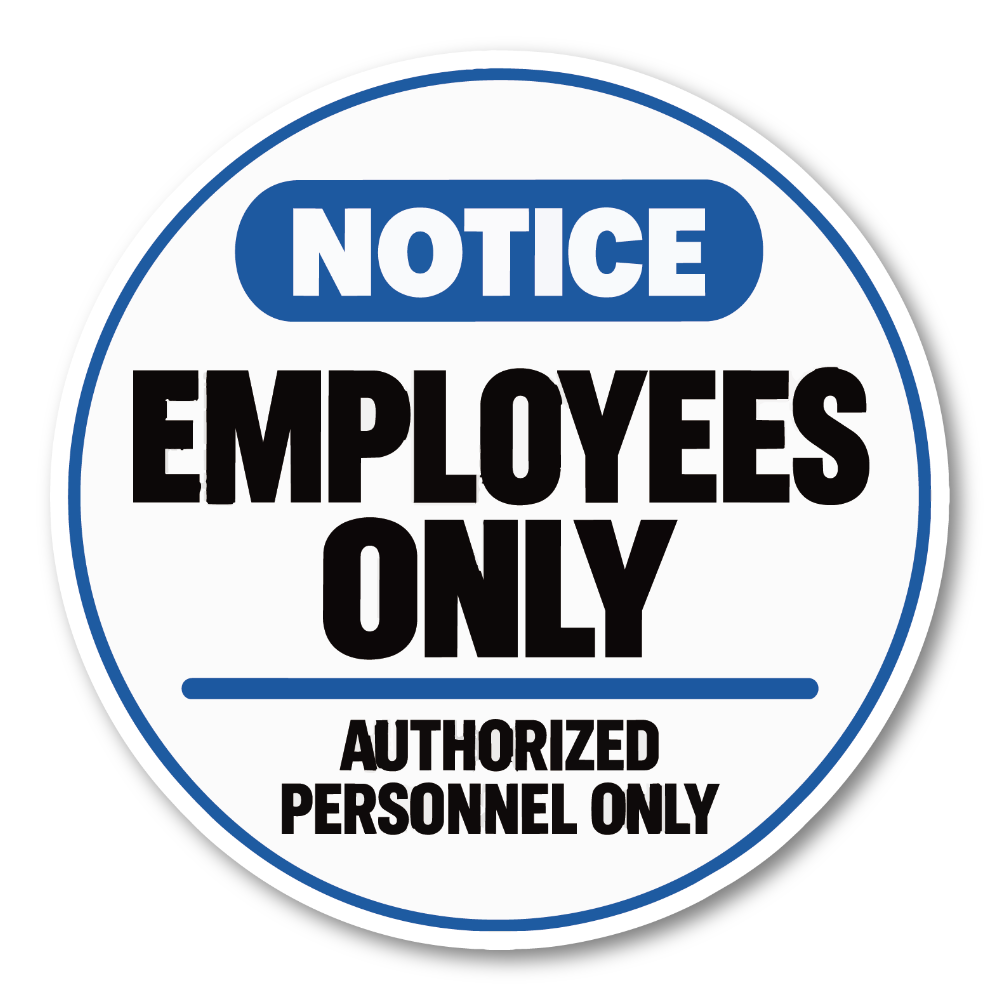 従業員専用 ステッカー 丸型 直径120mm 白縁付き EMPLOYEES ONLY 英語表示 店舗 オフィス バックヤード ドアサイン ラウンドヘッダー