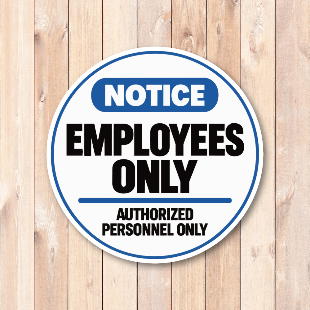 従業員専用 ステッカー 丸型 直径120mm 白縁付き EMPLOYEES ONLY 英語表示 店舗 オフィス バックヤード ドアサイン ラウンドヘッダー - 画像 (2)