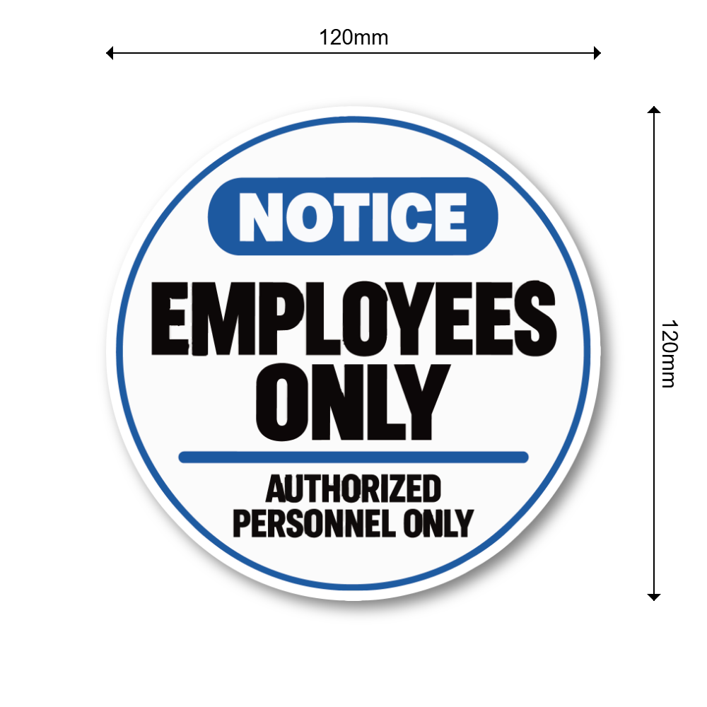 従業員専用 ステッカー 丸型 直径120mm 白縁付き EMPLOYEES ONLY 英語表示 店舗 オフィス バックヤード ドアサイン ラウンドヘッダー - 画像 (3)