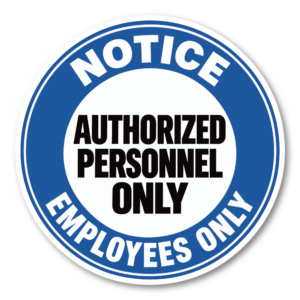 従業員専用 ステッカー 丸型 直径120mm 白縁付き EMPLOYEES ONLY 英語表示 店舗 オフィス バックヤード ドアサイン ブルーリング