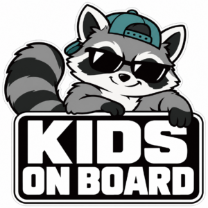 KIDS ON BOARD サングラスアニマル ステッカー 車用 子供が乗っています アライグマ