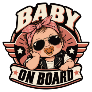 BABY ON BOARD ベビー ステッカー 車用 赤ちゃんが乗っています レトロ サングラス 120mm 花柄バンダナ・ライダース