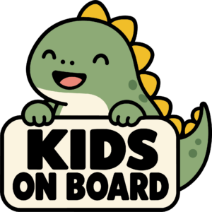 KIDS ON BOARD 恐竜 ステッカー 車用 子供が乗っています 120×120mm グリーン