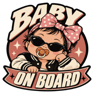 BABY ON BOARD ベビー ステッカー 車用 赤ちゃんが乗っています レトロ サングラス 120mm ドットリボン・スタジャン