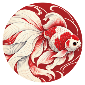 金魚 ステッカー 和柄 円形 100×100mm 紅白金魚・赤