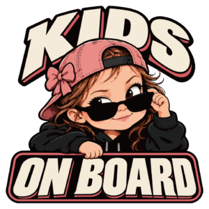 KIDS ON BOARD キッズ ステッカー 車用 子どもが乗っています レトロ サングラス 120mm ピンクキャップ・サングラス